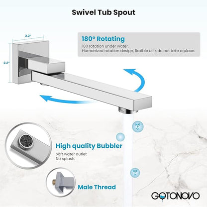 gotonovo Tub Shower Faucet Set with Valve Kit 12’’ Head,Polished Chrome | Shower System with Tub Spout,SUS304 Rain Head with Handheld Sprayer,Swivel Spout,All Metal,Rough-In Valve Trim Kit,Wall Mount