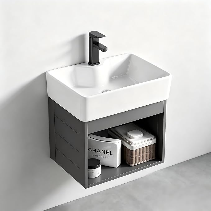 15-inch wall-Mounted Compact Bathroom Vanity, Open-Style mini Bathroom Vanity, Designed specifically for Compact bathrooms