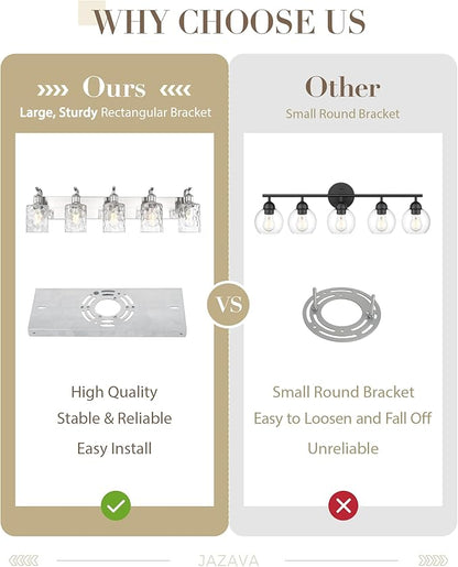 Bathroom Vanity Light Fixtures Over Mirror 5-Light Hammered Glass Wall Mounted Modern Brushed Nickel - VL01BNH-5