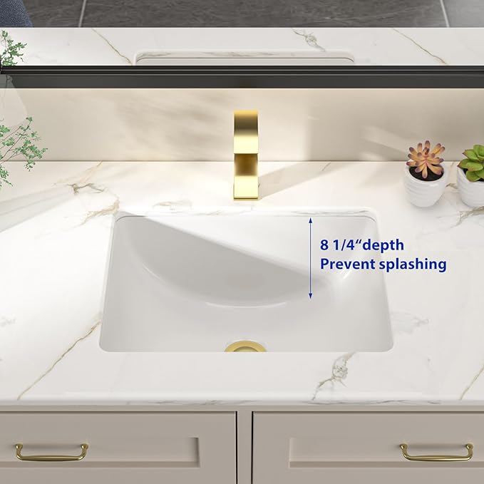 Dcolora Undermount Bathroom Sink Rectangle 18"x14" White Porcelain Ceramic Rectangular Vessel Sink Under Counter Lavatory Vanity Bath Sink Bowl Basin With Overflow