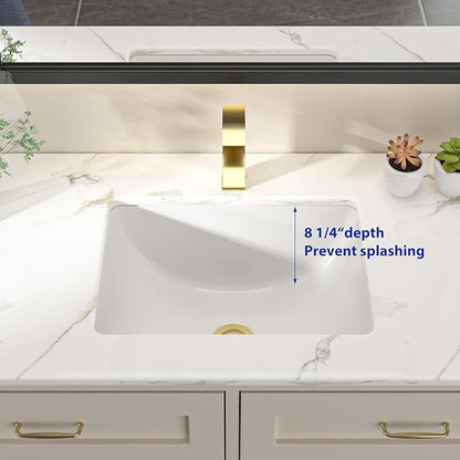 Dcolora Undermount Bathroom Sink Rectangle 18"x14" White Porcelain Ceramic Rectangular Vessel Sink Under Counter Lavatory Vanity Bath Sink Bowl Basin With Overflow
