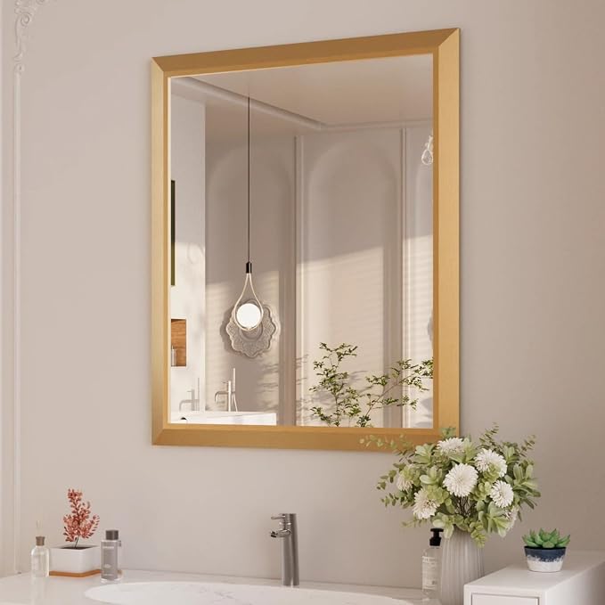 Bathroom Mirror for Wall, 30 X36 Inch (Brushed Gold Frame) | Thick Metal Framed, HD Reflection, Anti-Rust, Hang Horizontally/Vertically, Suitable for Bathroom, Farmhouse, Entryway