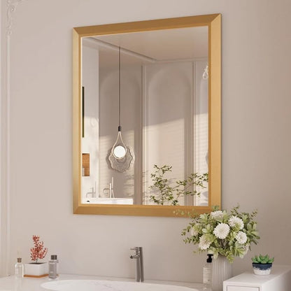 Bathroom Mirror for Wall, 30 X36 Inch (Brushed Gold Frame) | Thick Metal Framed, HD Reflection, Anti-Rust, Hang Horizontally/Vertically, Suitable for Bathroom, Farmhouse, Entryway