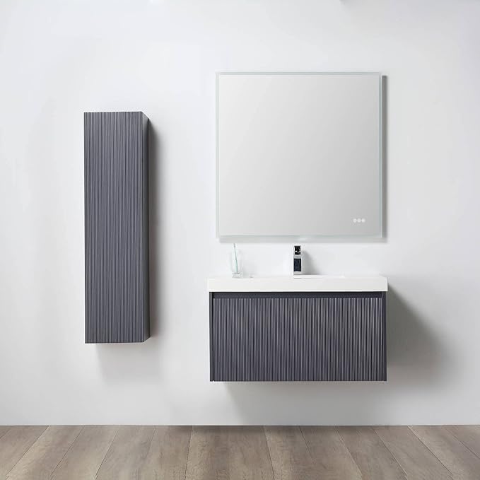 Blossom 36 Inch Bathroom Vanity with Sink and Side Cabinet, All Wood Floating Bathroom Vanity with Acrylic Sink, Bathroom Sink Cabinet with Soft-Close Drawer, Modern Style Vanities, Night Blue