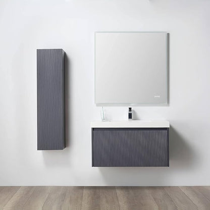 Blossom 36 Inch Bathroom Vanity with Sink and Side Cabinet, All Wood Floating Bathroom Vanity with Acrylic Sink, Bathroom Sink Cabinet with Soft-Close Drawer, Modern Style Vanities, Night Blue