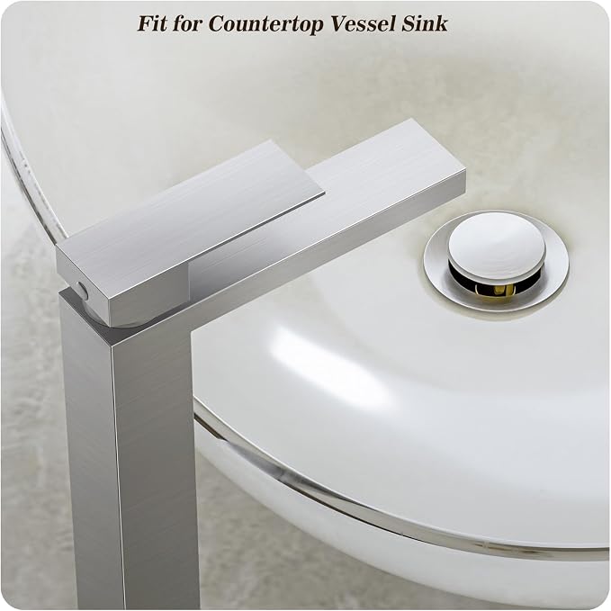 Brushed Nickel Tall Bathroom Faucet for Vessel Sink Single Hole Single Handle Vessel Sink Faucet Vanity Bathroom Faucet Above countertop Sink with Water Supply Hose,BF3530P-BN-V