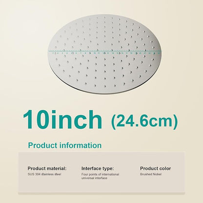 All Metal Rain Shower Head - Heavy Duty Stainless Steel, Easy Install, High Water Flow, Ultra-Thin Modern Design for Bathroom (Brushed Nickel, 10）BNW0088