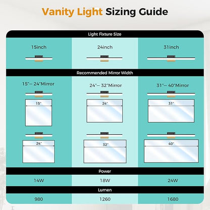Black Vanity Light 24", 18W LED Bathroom Light Bar with 5CCT, Adjustable Angle & ETL Dimmable Driver – Modern Bathroom Vanity Light Fixture for Mirror, Powder Room, Bedroom, Apartment, Hotel