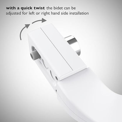 BIDETbidet Left/Right Reversible FRESH WATER Ultra-Slim Bidet Attachment, Switchable Left/Right Control with Dual Nozzles, Hinged Design, Non-Electric, Easy Install, Fits Most Toilets, Off-White
