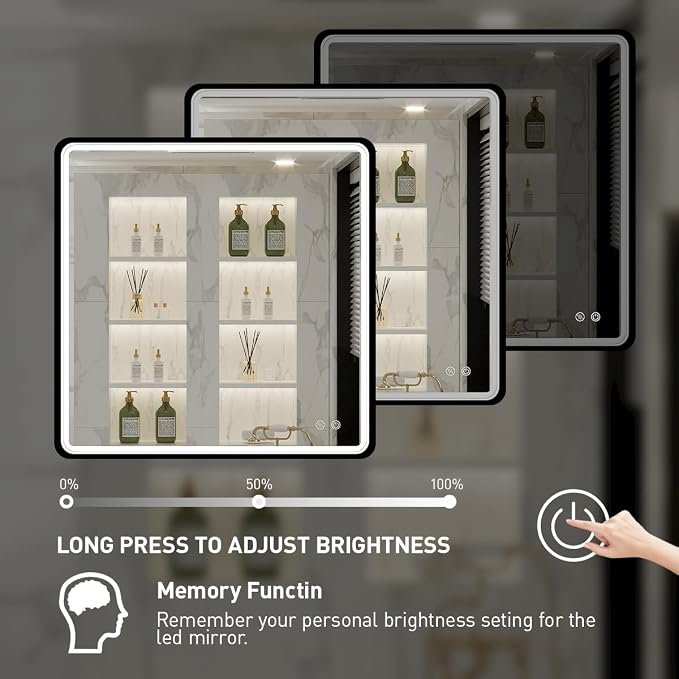 36X36 Inch LED Lighted Bathroom Mirror,Black Frame,3 Color | ETL Listed,Anti-Fog,3000K/4500K/6000K Dimmable,Horizontal & Vertical,Wall Mounted,Memory Function,Ideal for Bathroom,Vanity