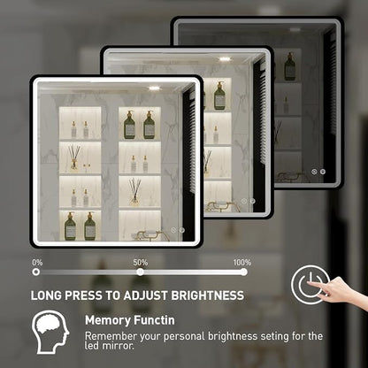 36X36 Inch LED Lighted Bathroom Mirror,Black Frame,3 Color | ETL Listed,Anti-Fog,3000K/4500K/6000K Dimmable,Horizontal & Vertical,Wall Mounted,Memory Function,Ideal for Bathroom,Vanity