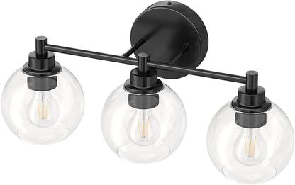 VONLUCE 3 Light Bathroom Vanity Light Fixtures, Black Finish | Globe Glass Shades, E26 Sockets, Easy to install, Vanity Lights for Bedroom Hallway Living Room