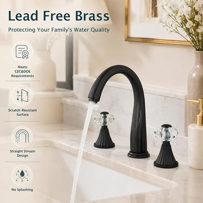 Bathroom Faucets 3 Hole, Sink Faucet 3 Hole with Crystal Knobs, White Gold Bathroom Sink Vanity Vintage Taps with Supply Hoses, Three Hole Vessel Bathroom Faucets,llaves para lavamanos de baño