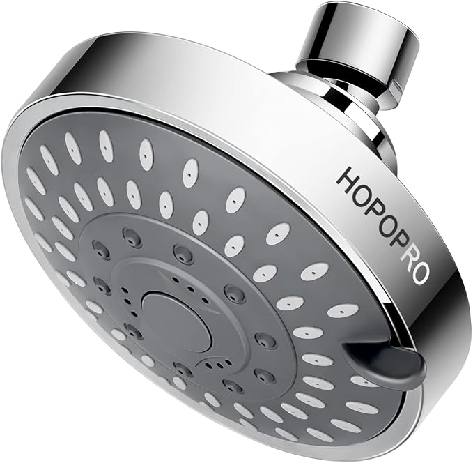 4.1 Inch High Pressure Shower Head with 5 Different Shower Spray Modes, HOPOPRO High Flow Fixed Showerheads, ABS Rain Shower Head, 1-Minute Quick Installations, Modern Look