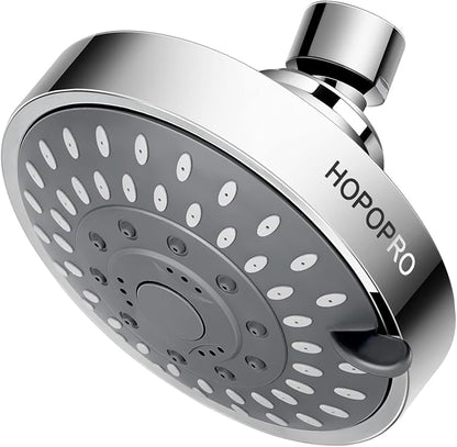 4.1 Inch High Pressure Shower Head with 5 Different Shower Spray Modes, HOPOPRO High Flow Fixed Showerheads, ABS Rain Shower Head, 1-Minute Quick Installations, Modern Look