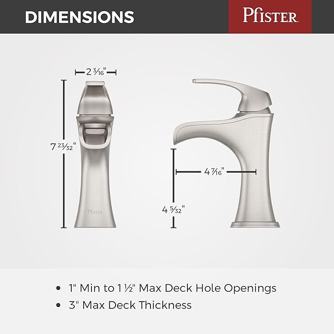 Pfister Jaida Bathroom Sink Faucet, Single Handle, Single Hole or 3-Hole, Spot Defense Brushed Nickel Finish, LF042JDGS