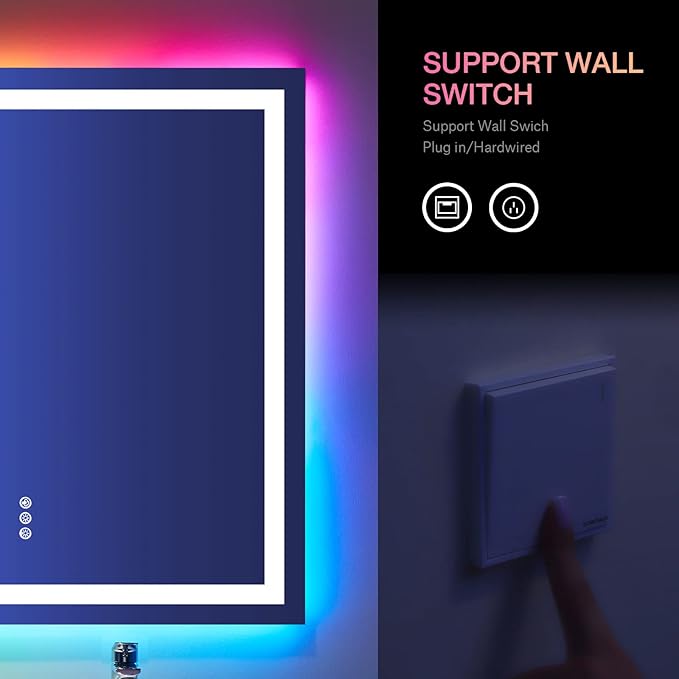 LOAAO 24"X36" RGB LED Bathroom Mirror with Lights, UL Listed | Anti-Fog, Dimmable, RGB Backlit + Front Lighted, Memory Function, Tempered Glass