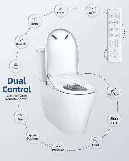 Electric Bidet Toilet Seat, Heated Toilet Seat Elongated with Instant Warm Water & Dryer, Feminine & Front Rear Wash, Wireless Remote, Self-Clean Nozzle, Slow Close Lid, Upgraded Silent ECO Child Mode