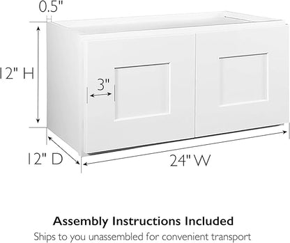 Design House Brookings Shaker Unassembled Bridge Wall Kitchen Cabinet W2412, 24 W x 12 D x 12 H, Painted White with Sherwin Williams®, Solid Wood – Design House, 543264