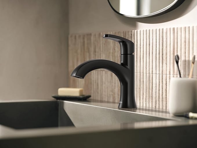 Moen Karis Black Matte One-Handle Single Hole Bathroom Sink Faucet with Optional Deckplate, 84346BL
