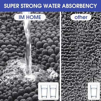 ACCUMTEK Striped Grey Bathroom Rug Mat 32"x20" Ultra Soft, Non Slip Chenille Bath Rugs, Absorbent Plush Shaggy Bath Mats for Bathroom, Bedroom, Kitchen, Shower, Tub,Deep Grey