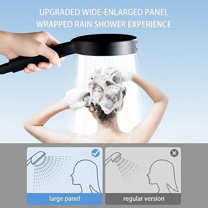 Handheld Shower Head with Hose, 6 Spray Settings, High Pressure, Chrome Finish, Rain, Pulse, Boost, Spray, Mix, Cleaning Modes (Black)