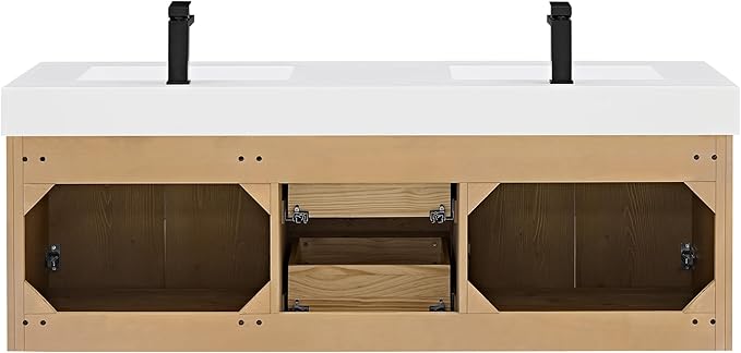 60 Inch Floating Sink Bathroom Vanity Wall Mount Double Vanities Overflow Mordern Large Storge Cabinet with Ceramic Countertop Double Soft Closing Drawers Pre-Assembled