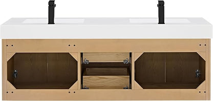 60 Inch Floating Sink Bathroom Vanity Wall Mount Double Vanities Overflow Mordern Large Storge Cabinet with Ceramic Countertop Double Soft Closing Drawers Pre-Assembled