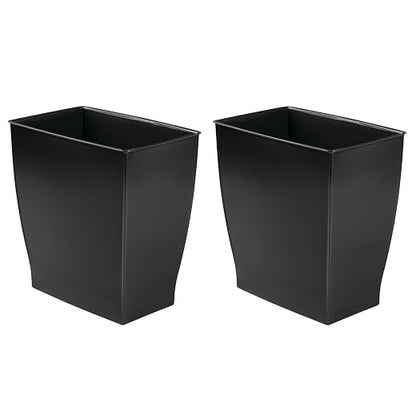 iDesign Small Plastic Bathroom Trash Can, Slim Rectangle, 2-Pack, Black | Garbage Bin for Bedroom, Office, Dorm
