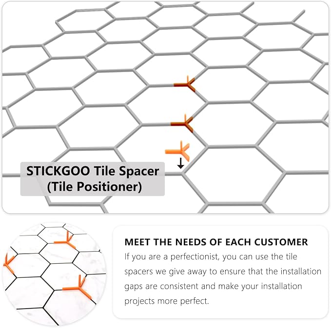 STICKGOO Peel and Stick Backsplash for Kitchen, Self-Adhesive Tile Hexagon Mosaic Tiles (10 Sheets, Carrara White Marble Look)