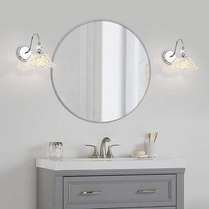 1 Piece Chrome Wall Sconce with Floral Clear Glass Shade, Modern Wall Mount Lighting for Bathroom,Modern Bathroom Vanity Light Fixture