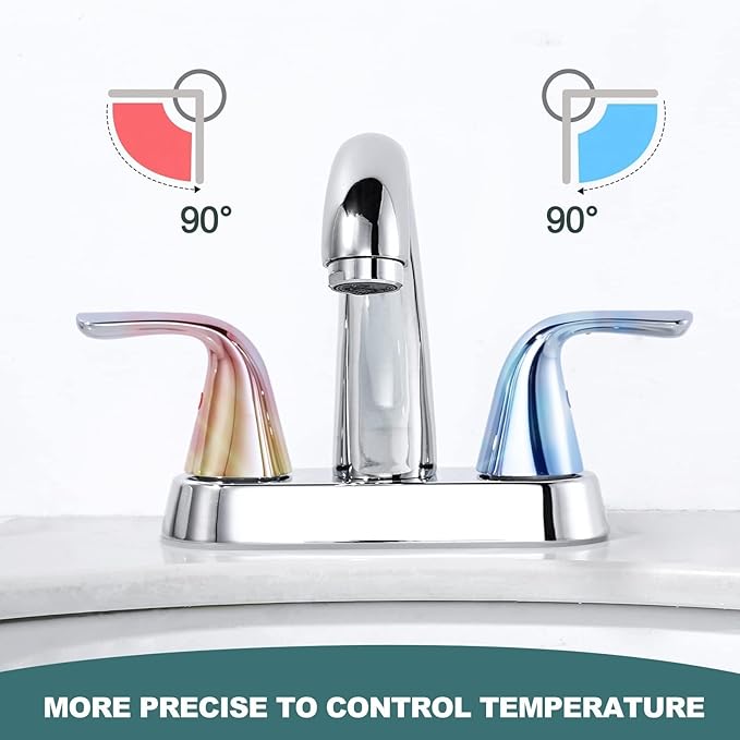 Chrome Centerset Bathroom Faucet: ALEASHA 4 Inch Centerset Bathroom Faucet, 2 Handles Washroom Sink Faucets with Pop Up Drain Stopper, RV Lavatory Vanity Faucets with Aesthetic Appeal