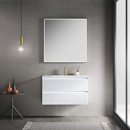 Blossom LED Lighted 36 Inch Bathroom Vanity with Ceramic Sink | Wall Mounted Floating Bathroom Vanity with Dimmable LED Lights | Modern Design Bathroom Vanities | Calacatta White