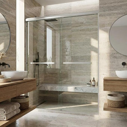 44-48" W x 72" H Fully Framed Sliding Shower Door, Dual 5/16" (8mm) Tempered Glass with Easy-Clean Coating, Brushed Nickel Aluminum Frame & Square Track, Bypass Space-Saver for Bathroom