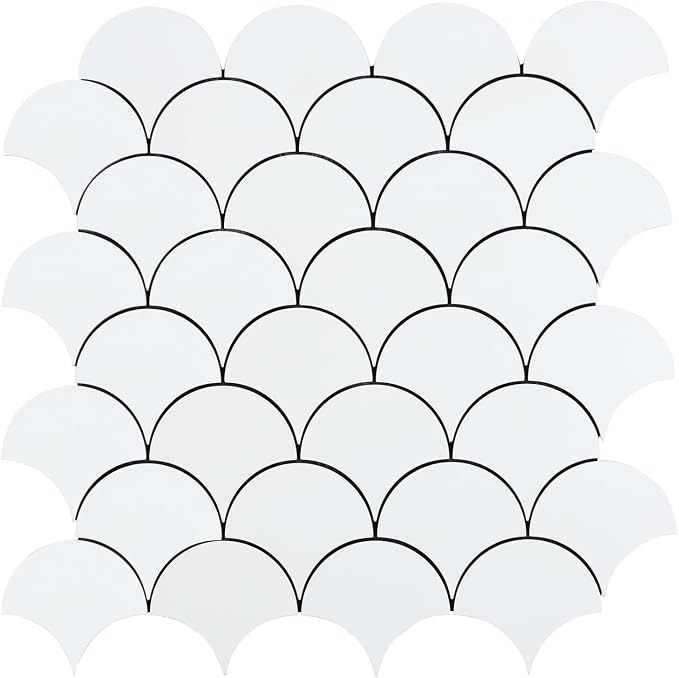 6 Sheets White Peel and Stick Backsplash Tile, Fish Scale Wall Tiles Stick on Backsplash for Kitchen Bathroom