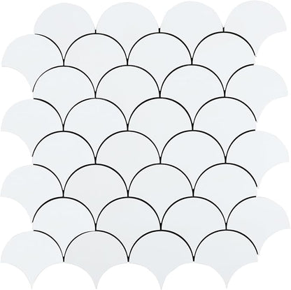 6 Sheets White Peel and Stick Backsplash Tile, Fish Scale Wall Tiles Stick on Backsplash for Kitchen Bathroom