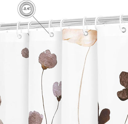 Brown Beige Watercolor Floral Fabric Shower Curtain, 72x72 | Waterproof Fabric, Modern Minimalist Floral Print, Machine Washable, Rustproof Grommets, for Bathroom Home