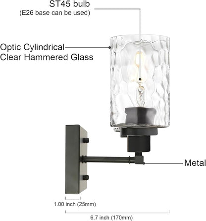MELUCEE 3-Light Bathroom Light Fixtures Black Finish with Hammered Glass | Vanity Lights Over Mirror Industrial Wall Light Fixture Suitable for Living Room Porch Kitchen (Patent No.: US D963914 S)
