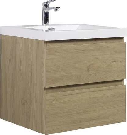 Floating Bathroom Vanity with Sink, 24" Wall-Mounted Bathroom Storage Vanity Cabinet with Resin Top Basin and Soft Close Drawers, No Assembly Required, Natural Oak