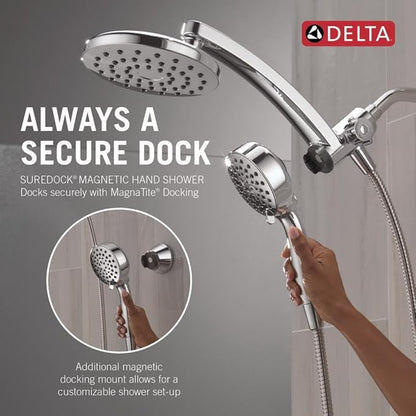 Delta 6-Setting PivotPro 3-in-1 Combination Shower Head with ProClean Spray, Chrome Round Shower Head Rainfall with Handheld Spray, 1.75 GPM, Chrome 75649