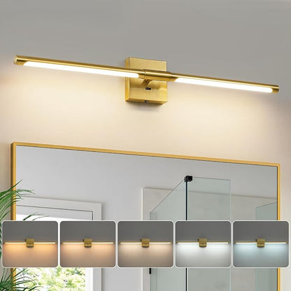 Epinl Gold Vanity Light for Bathroom, 32 inch 5CCT Dimmable Bathroom Lighting Fixture Over Mirror, Modern Brush Gold LED Vanity Lights, 360° Rotatable Bathroom Lights