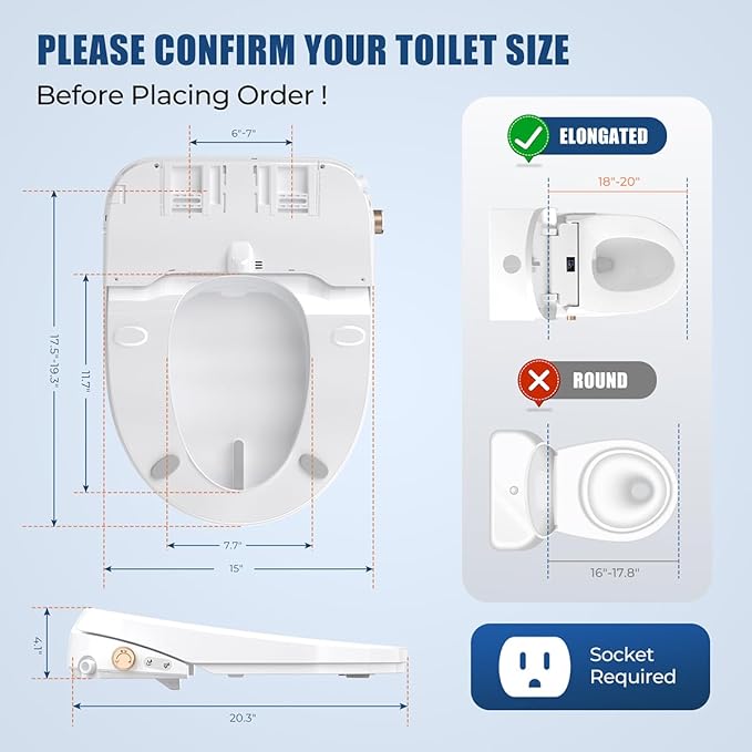 Bidet Toilet Seat Elongated, Electric Heated Seat with Instant Warm Water, Remote & Side Knob Control, Self-Clean Nozzle, Soft Close Lid, Night Light, Warm Air Dryer