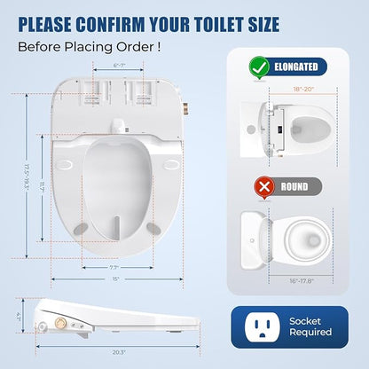 Bidet Toilet Seat Elongated, Electric Heated Seat with Instant Warm Water | Remote & Side Knob Control, Self-Clean Nozzle, Soft Close Lid, Night Light, Warm Air Dryer