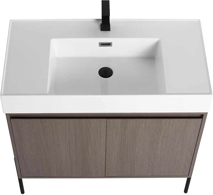 Crownpoint 36 Inch Bathroom Vanity with Sink, White Sink, Gray Oak Finish, Full Assembly Required, Elegant Bathroom Vanities for Modern Homes