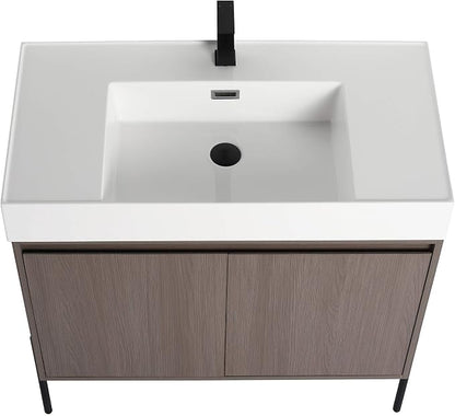 Crownpoint 36 Inch Bathroom Vanity with Sink, White Sink, Gray Oak Finish, Full Assembly Required, Elegant Bathroom Vanities for Modern Homes