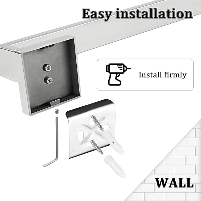 Alise Towel Bar Towel Rack for Bathroom Wall Mount 12 Inch,Polished Chrome | SUS304 Stainless Steel Bathroom Towel Holder, Full Square Towel Rod Towel Hanger for Bathroom Lavatory Kitchen