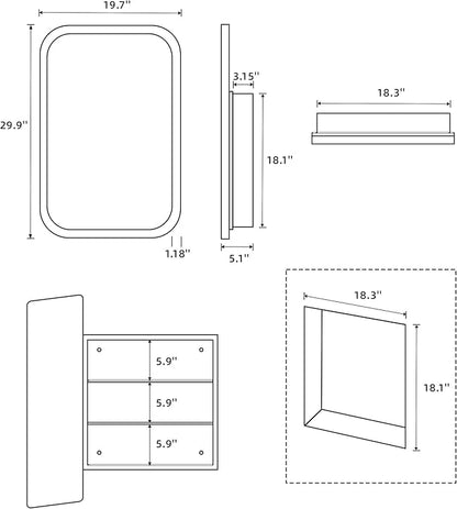 Casaphoria 30" H x 20" W Bathroom Medicine Cabinet with Mirror, Metal Frame Wall Medicine Cabinets Mirrors, Wall Mirror Cabinet, White