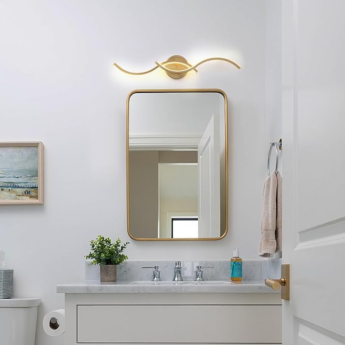 EDISLIVE 24 Inch Gold LED Vanity Light, 15W Dimmable Modern Wall Sconce, 3000K Warm White Linear Fixture with Acrylic Strip Shade for Bathroom Mirror Bedroom Makeup