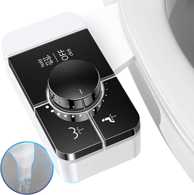 Bidet Attachment for Toilet, Ultra-Slim, Self Cleaning, Dual Nozzle, Feminine & Posterior Wash, Fresh Cold Water Sprayer, for Existing Toilets Seat, Baday Beday Badette Bedette, Black