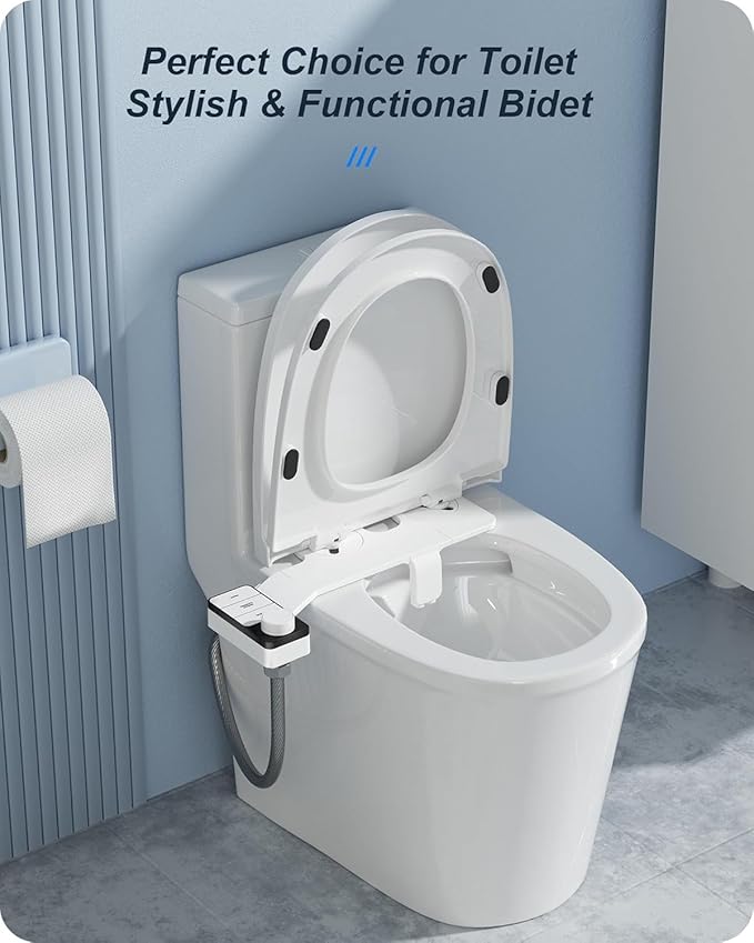 Ultra-Slim Bidet Attachment for Toilet Dual Nozzles Feminine & Rear Wash Bidet Toilet Seat Attachment Non Electric Self Cleaning Adjustable Water Pressure, Rear Wash (KB002)